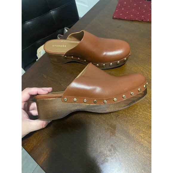 Uterque Brown Leather Clogs Slip On Shoes Sz 38 / 7.5 Boho - Picture 5 of 9